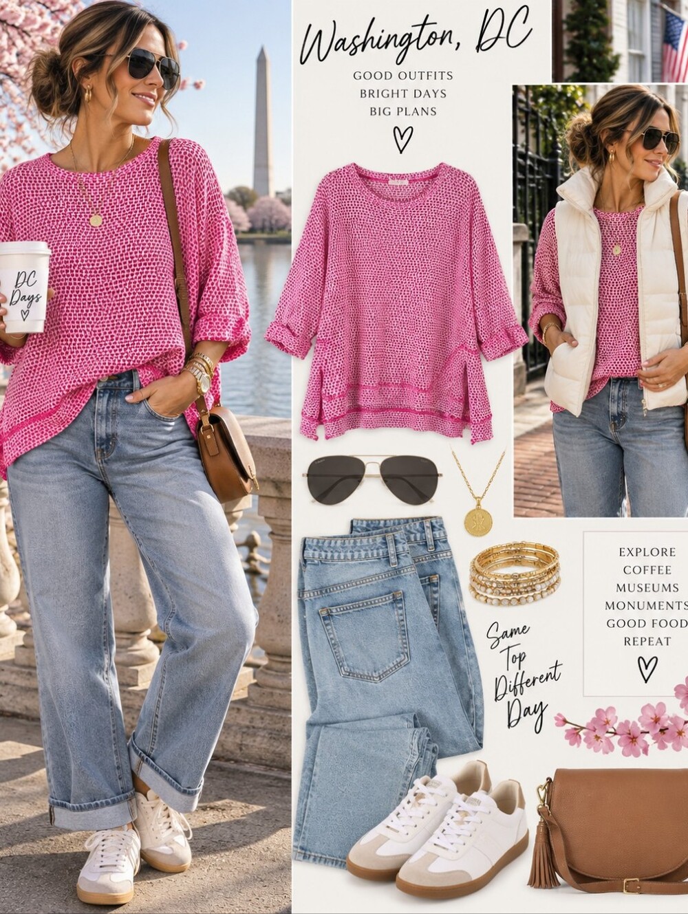 Umgee Pink Ivory Textured Knit Oversized Boho Tunic Top Size S